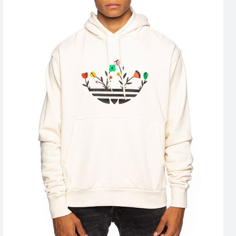 Adidas Trefoil Bloom embroidered flowers cream French Terry hoodie Sz S